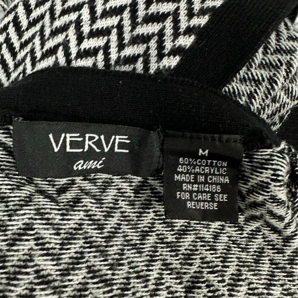 Verve ami‎ Open Front Cardigan Sweater, Size Medium, Black/White Chevron Pattern - Picture 5 of 6